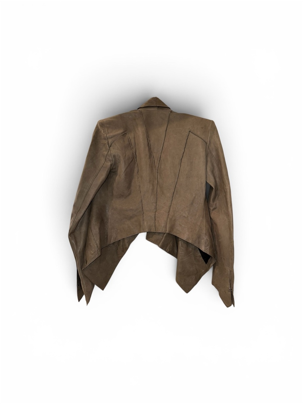 Beautiful Helmut Lang Olive Taupe Asymmetrical Draped Leather Jacket - Picture 9 of 13
